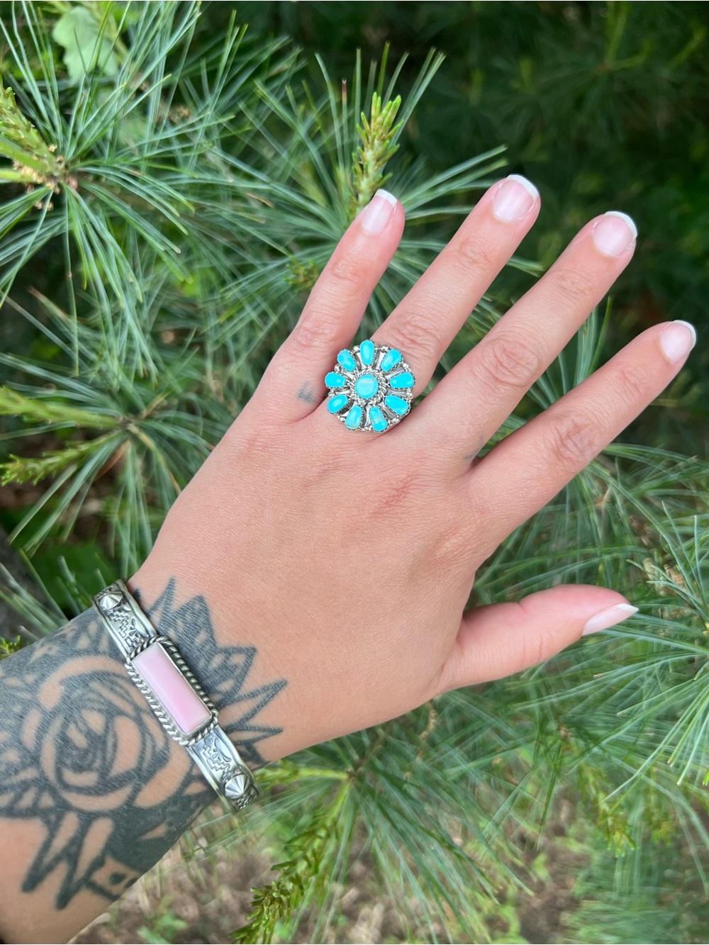 Turquoise Flower Ring sz 8